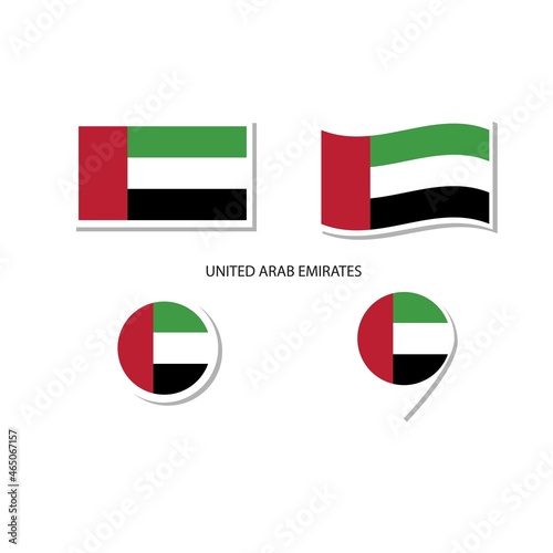 United Arab Emirates flag logo icon set  rectangle flat icons  circular shape  marker with flags.