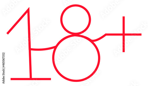  18 plus one line in red on white isolate. Age restriction symbol. Vector illustration of the prohibition of young people to alcohol, smoking, adult content, obscene vocabulary.