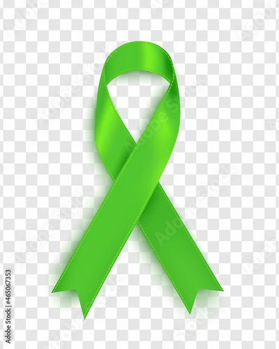 Vector illustration of the gallbladder cancer awareness tape, isolated on a transparent background. Realistic vector green silk ribbon with loop.Poster design