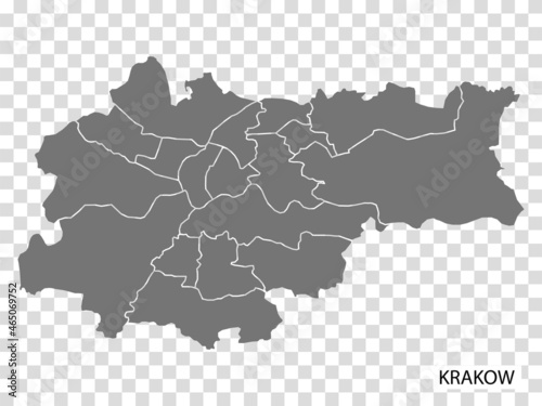 High Quality map of Krakow is a city The Poland, with borders of the regions. Map Krakow for Lesser Poland your web site design, app, UI. EPS10.