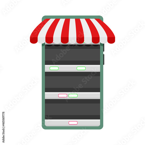 Market showcase on smartphone, online retail and store