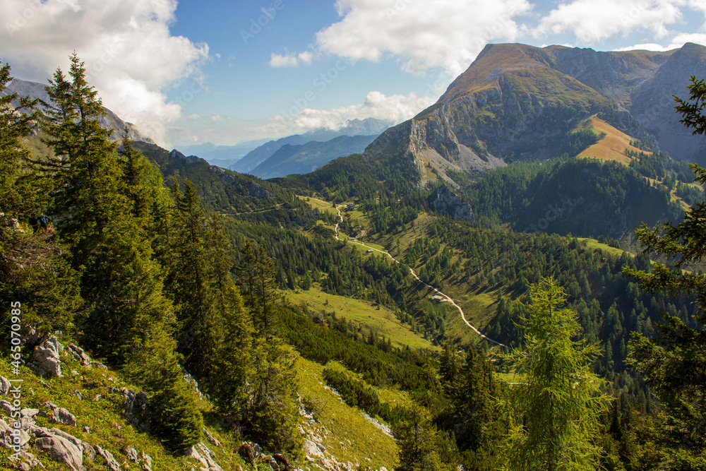 Senic panoramic view of the National park Berchtesgaden Alps in Germany close to the border of Austria