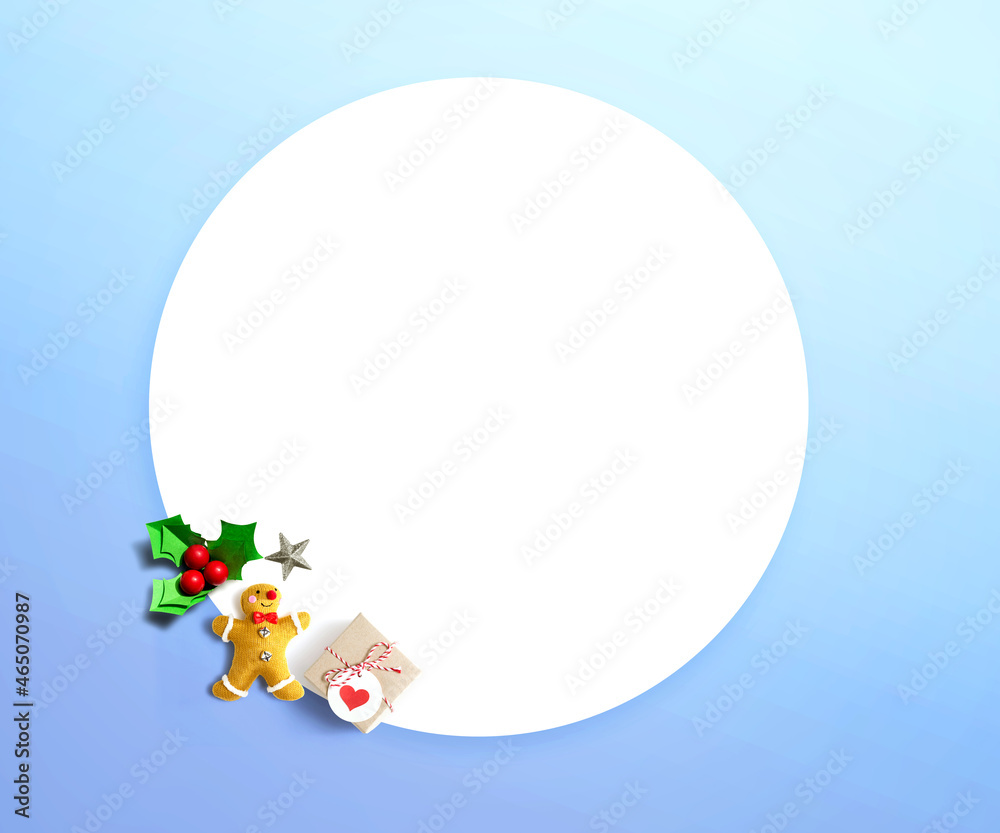 Fototapeta premium Small Christmas ornaments - overhead view flat lay