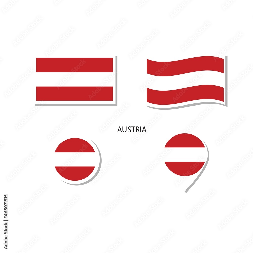 Austria flag logo icon set, rectangle flat icons, circular shape, marker with flags. Austria flag logo icon set, rectangle flat icons, circular shape, marker with flags.