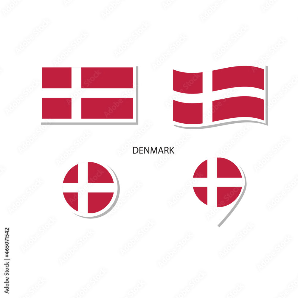 Denmark flag logo icon set, rectangle flat icons, circular shape ...