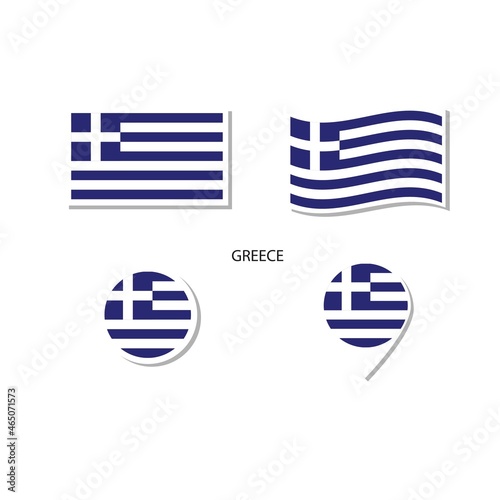 Greece flag logo icon set, rectangle flat icons, circular shape, marker with flags.