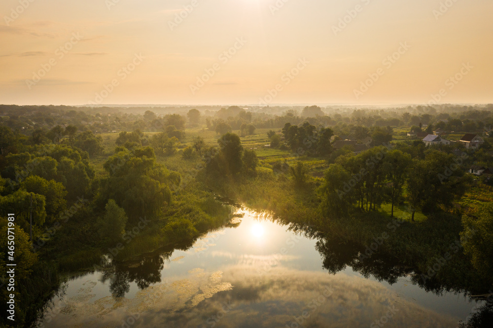 Fog over the river in a summer morning
