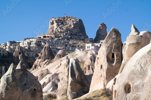 Uchisar castle seen from the Pigeon valley, Turkey