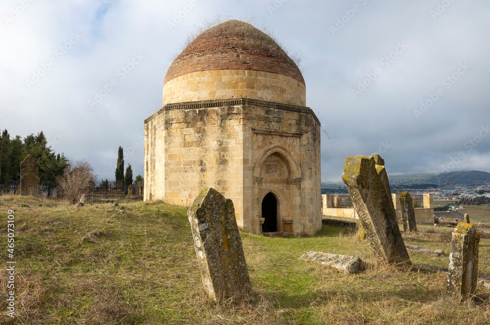 An ancient mausoleum at the Eddy Gyumbez Muslim cemetery. Shemakha, Azerbaijan