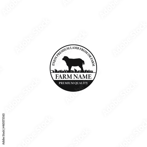 Sheep farm logo in a circle stamp ornament applied for sheep farming business.