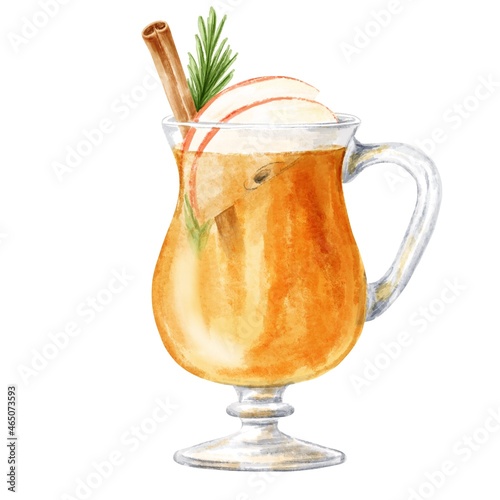 Canvas Print Apple cider cocktail in a glass on white background