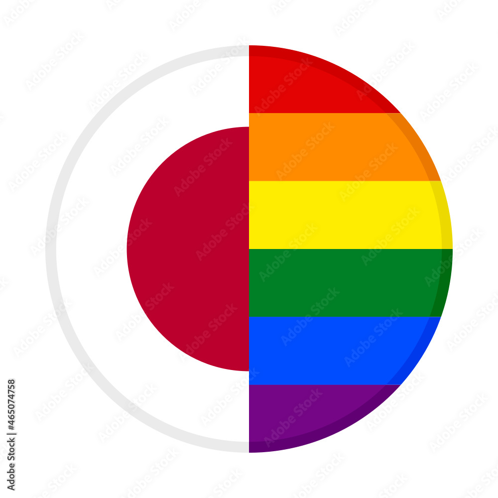 round icon with japan and rainbow flags, isolated on white background. vector illustration round icon with japan and rainbow flags, isolated on white background. vector illustration