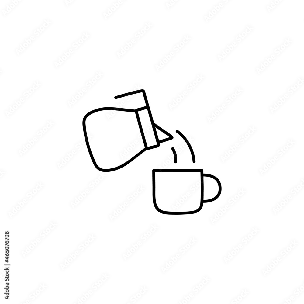Cappuccino coffee, latte, icon in flat black line style, isolated on white 