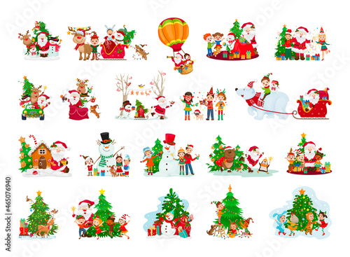 Holiday illustrations with Christmas cartoon characters. New Year's collection.