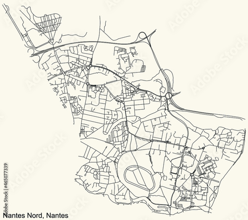 Detailed navigation urban street roads map on vintage beige background of the Quartier Nantes Nord district of the French capital city of Nantes  France