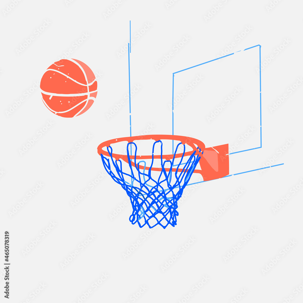 Basketball ball falling inside a basket