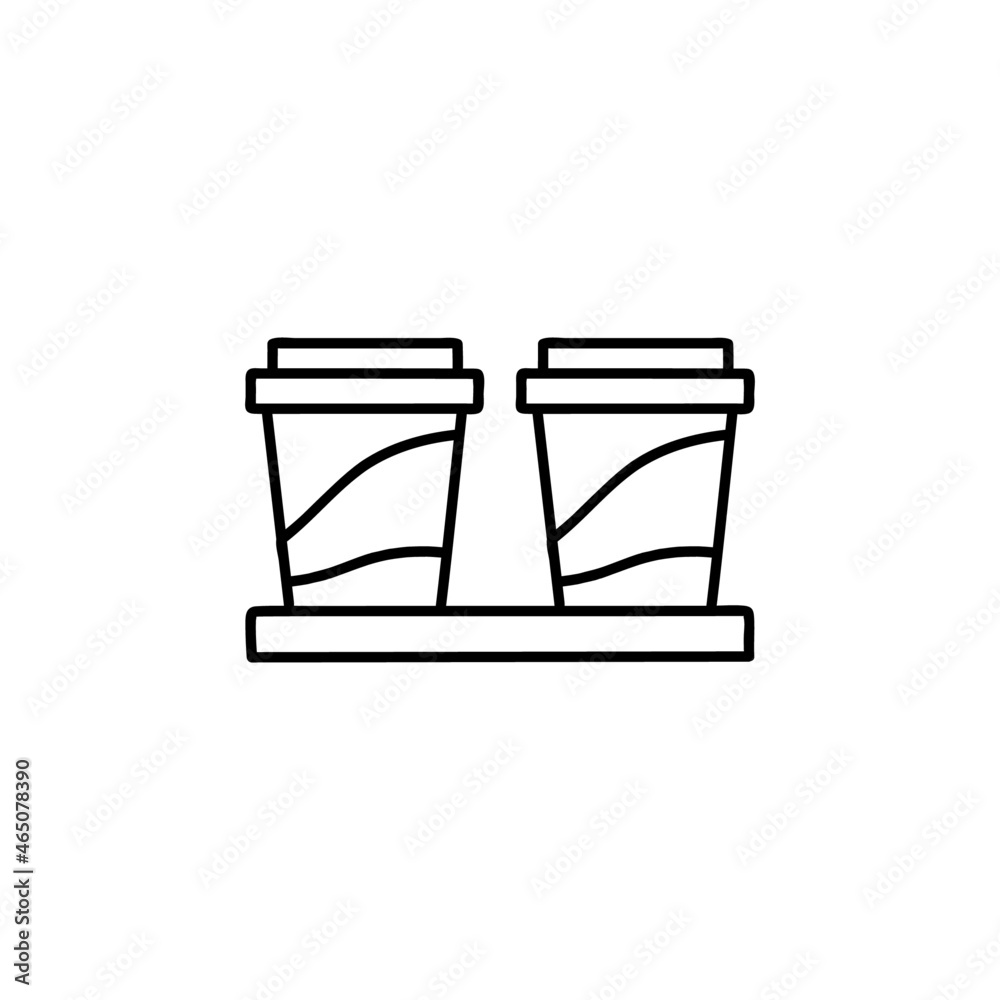 Coffee cups icon in flat black line style, isolated on white 