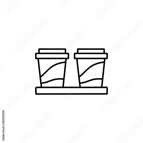 Coffee cups icon in flat black line style, isolated on white 
