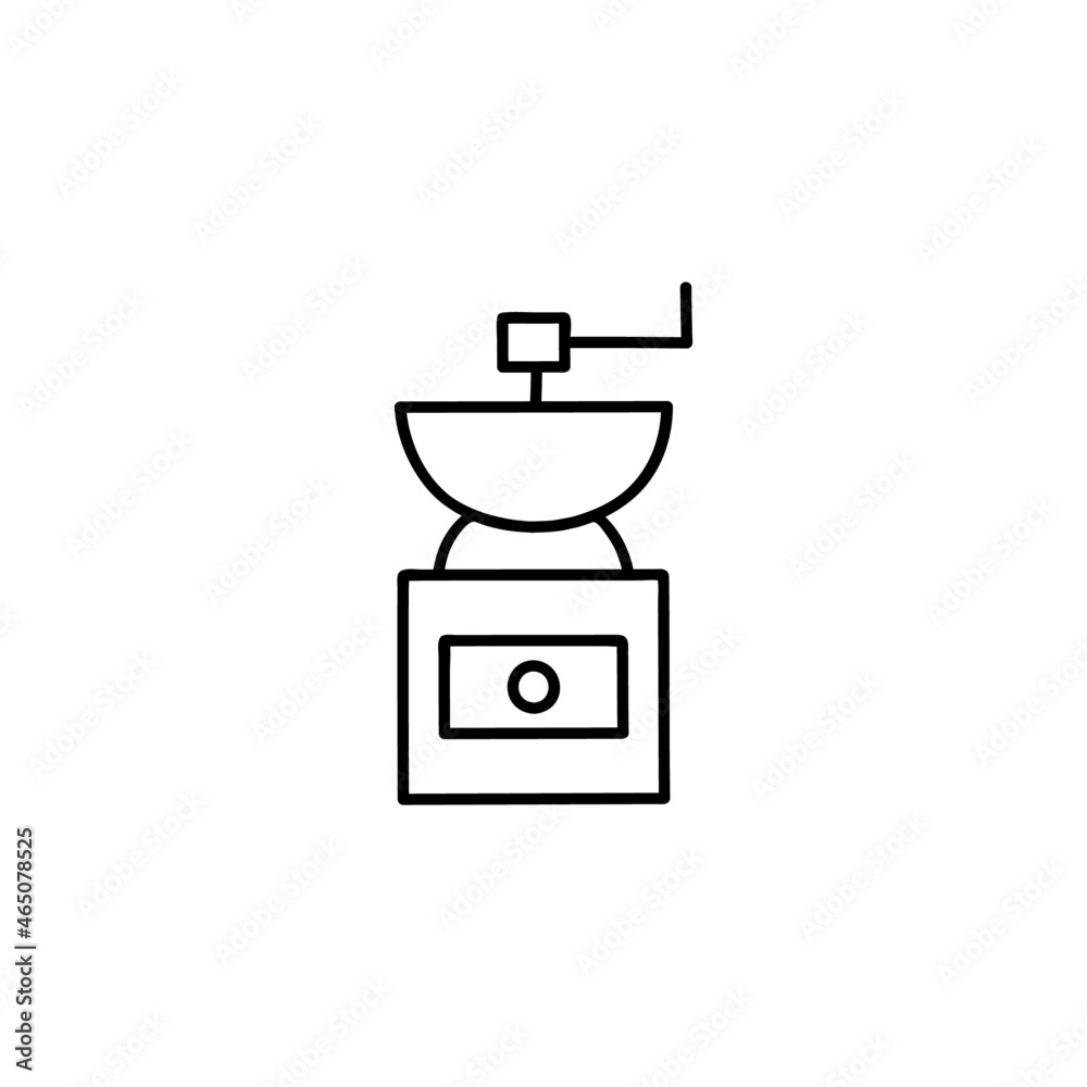 Coffee grains mill icon in flat black line style, isolated on white Coffee grains mill icon in flat black line style, isolated on white