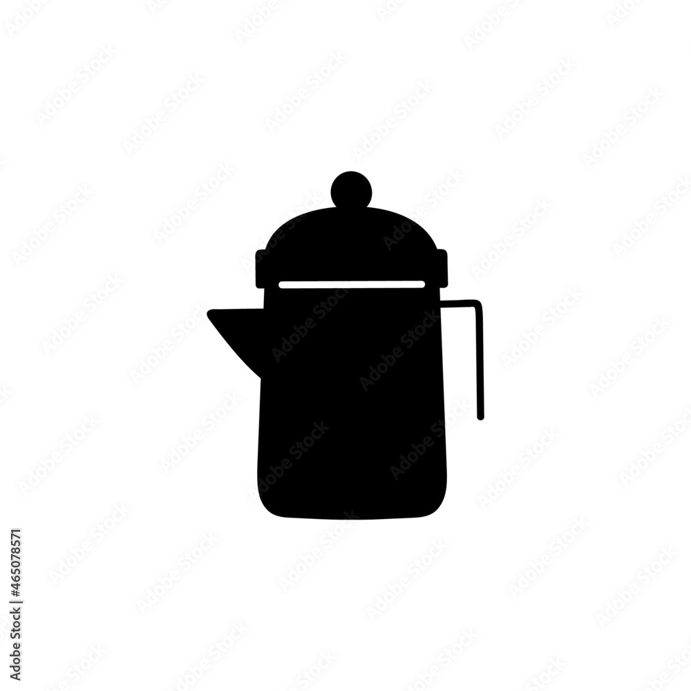 Obraz premium hot pot coffee icon in solid black flat shape glyph icon, isolated on white background 