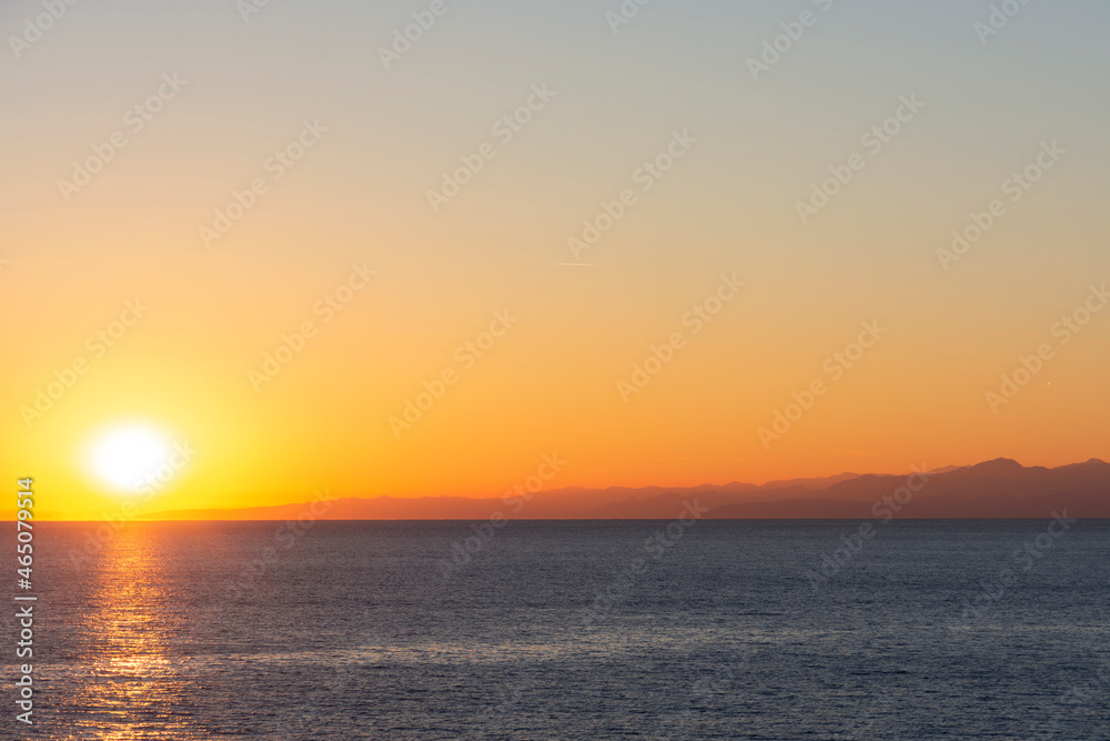 sunset on the sea promenade in Genoa Nervi in Liguria