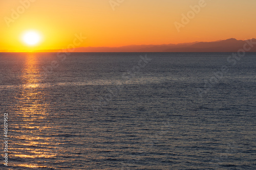 sunset on the sea promenade in Genoa Nervi in Liguria