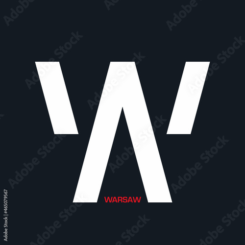 Warsaw w a letter logo icon sign Brave winner symbol Sport emblem Capital of Poland Geometric abstract creative design Modern sport style Fashion print clothes apparel greeting invitation card banner