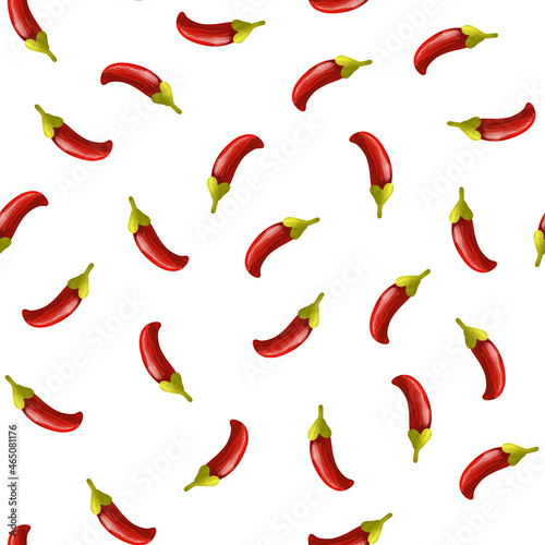 White background seamless pattern. Chili peppers.