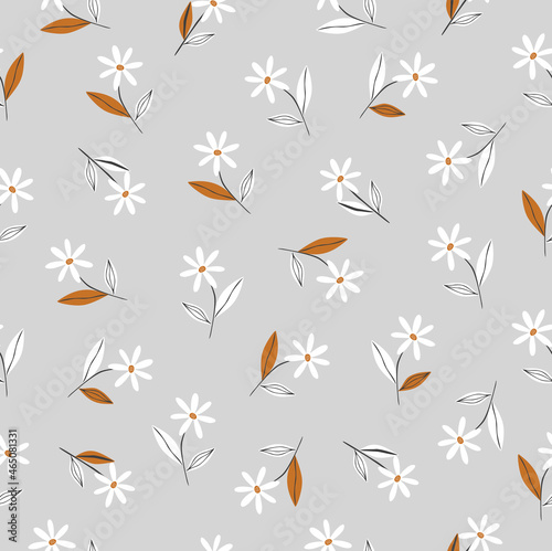 Seamless pattern in floral style. Small flowers on a blue background. Vector illustration