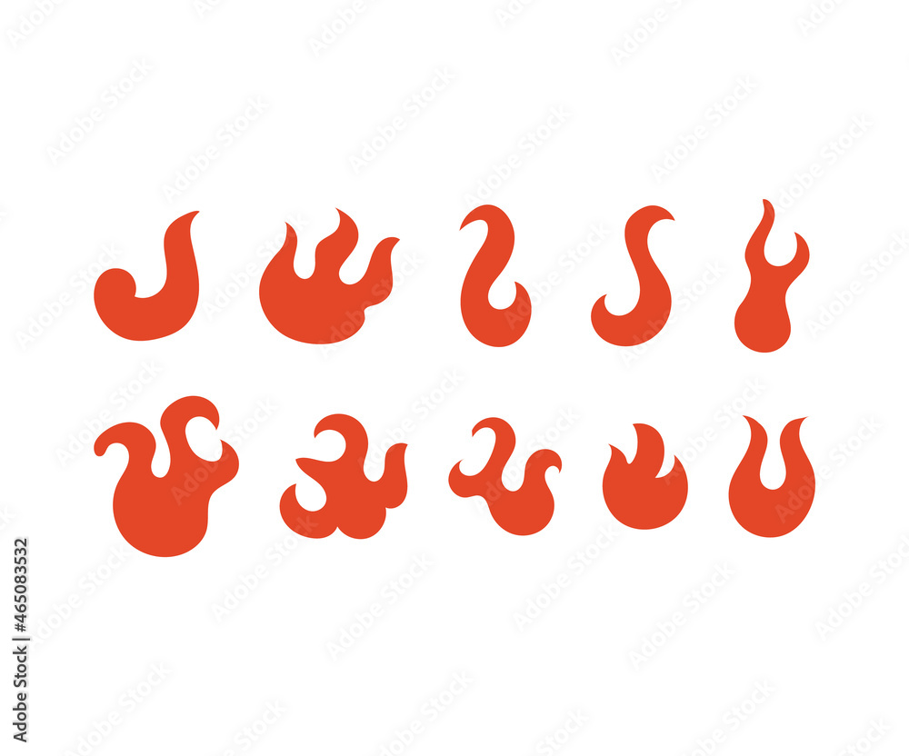 Set of burning fire. Vector illustration. Silhouette flame icons. Asian style Set of burning fire. Vector illustration. Silhouette flame icons. Asian style