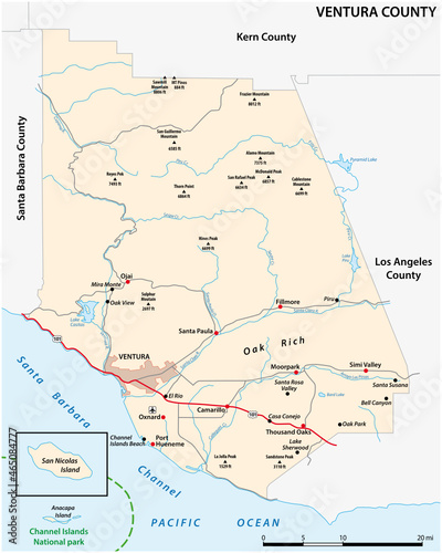 vector road map of California Ventura County  United States
