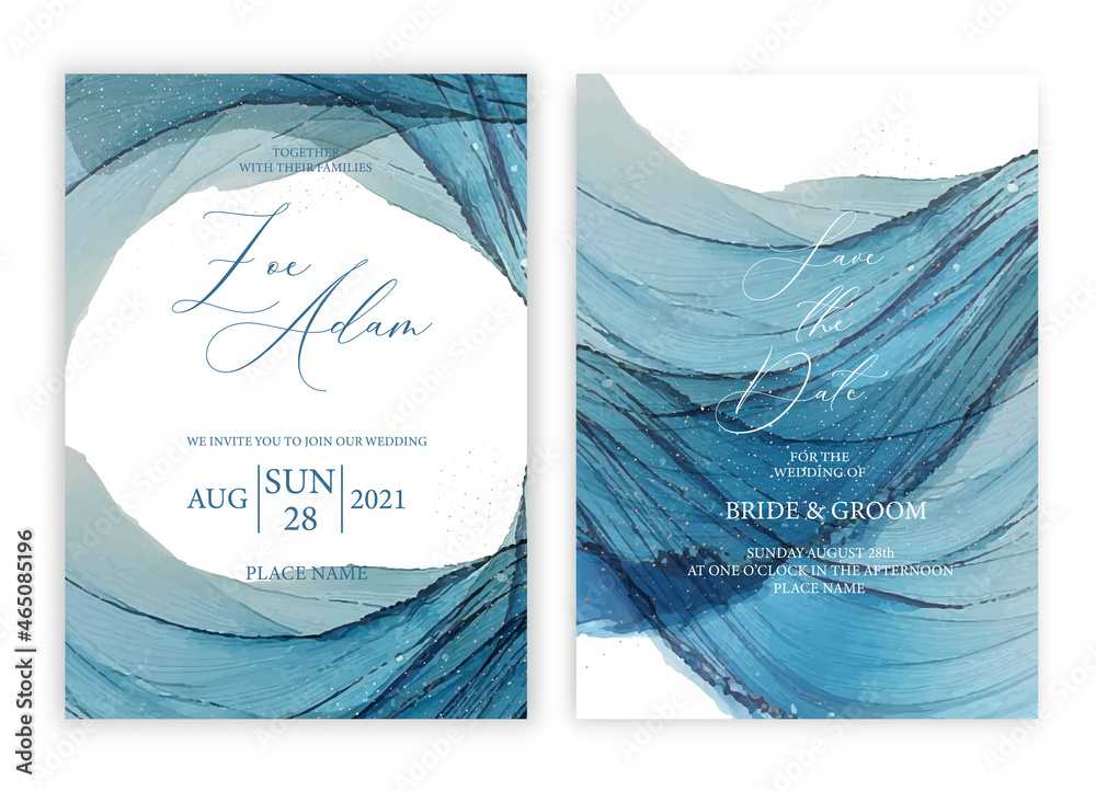 Wedding invitation card blue watercolor style collection design ...