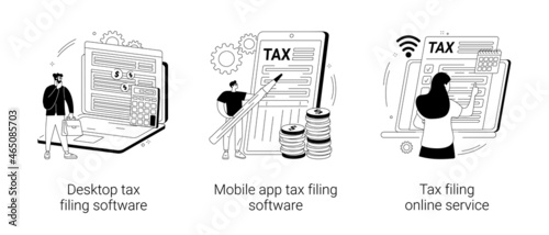 Tax software program abstract concept vector illustrations.