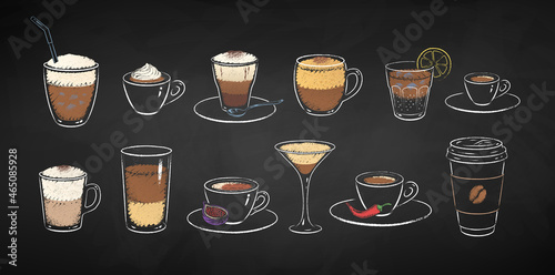 Vector set of coffee drinks chalk illustrations