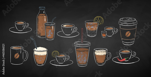 Vector set of coffee drinks chalk illustrations photo