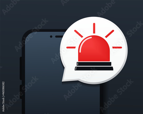 Emergency call symbol. Smarphone with emergency light in bubble text design concept. Illustration vector