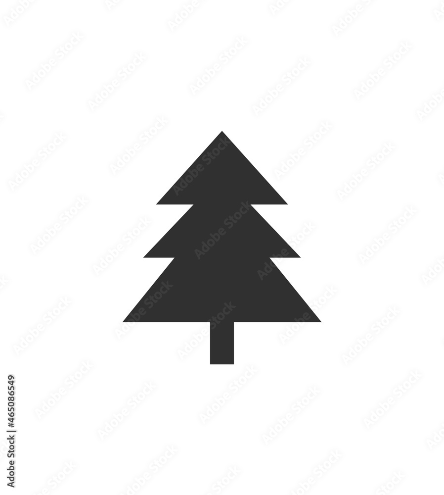Christmas card with black Christmas tree, winter ornament, design for Holidays decoration, wrapping paper, print, fabric or textile, Merry Christmas and Happy New Year, isolated, vector illustration