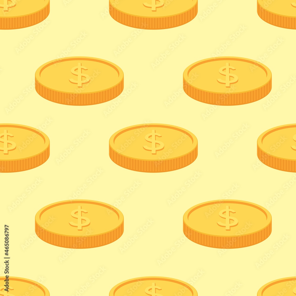 Gold coin with dollar sign. Seamless vector pattern. Gold coin with dollar sign. Seamless vector pattern.