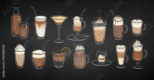 Vector set of coffee drinks chalk illustrations
