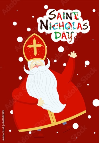Cute postcard for Saint Nicholas Sinterklaas - greeting card or banner. Vector illustration of St. Nicholas Day