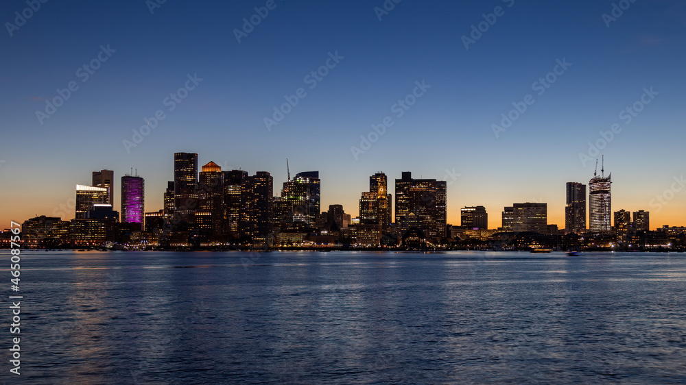 Naklejka premium Boston skyline at sunset from the East