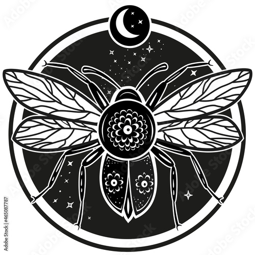 Night Moth with Moon simbol Abstract sign