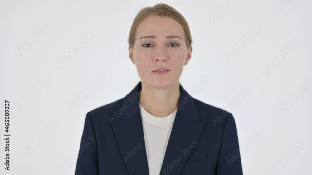 Young Businesswoman Feeling Shocked on White Background Young Businesswoman Feeling Shocked on White Background