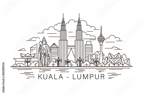 Kuala Lumpur lineart illustration. Kuala Lumpur holiday travel flat drawing. Modern line Kuala Lumpur illustration. Hand sketched poster, banner, postcard, card template for travel company, T-shirt photo