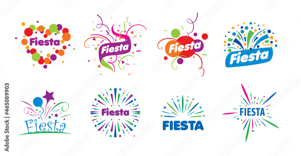 A set of vector logos with fireworks - obrazy, fototapety, plakaty 