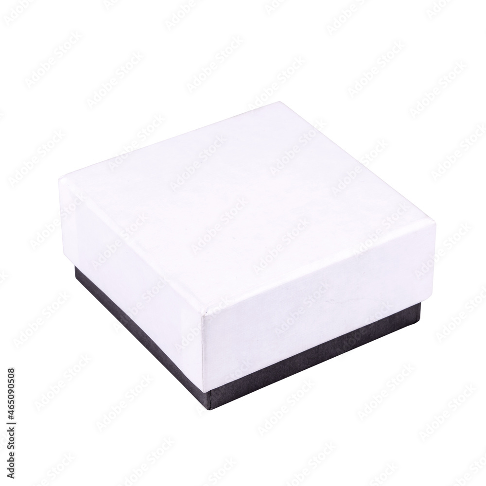 white with black gift box, rectangular, closed, and isolated on white background white with black gift box, rectangular, closed, and isolated on white background