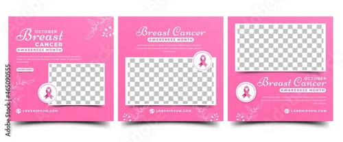 Breast cancer awareness month social media post template design collection. Editable modern banner with place for the photo. Usable for social media, banner, and web.