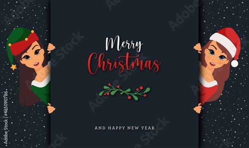 Christmas postcard with Santa's friends in Christmas costumes