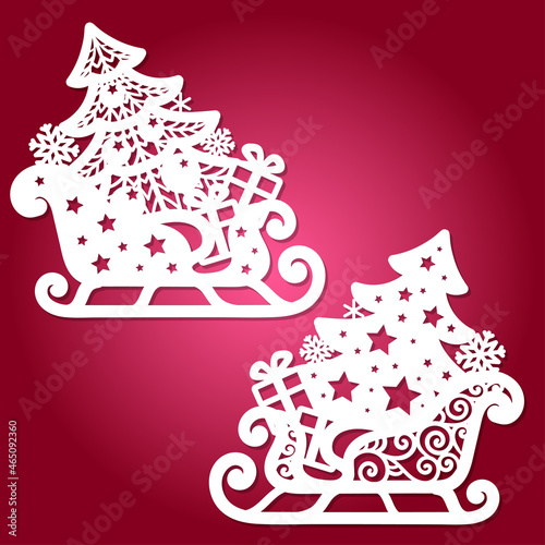 Template for laser cutting with a Christmas tree and gifts. For cutting from any material. For the design of Christmas tree decorations, Christmas cards, invitations and interior elements. Vector