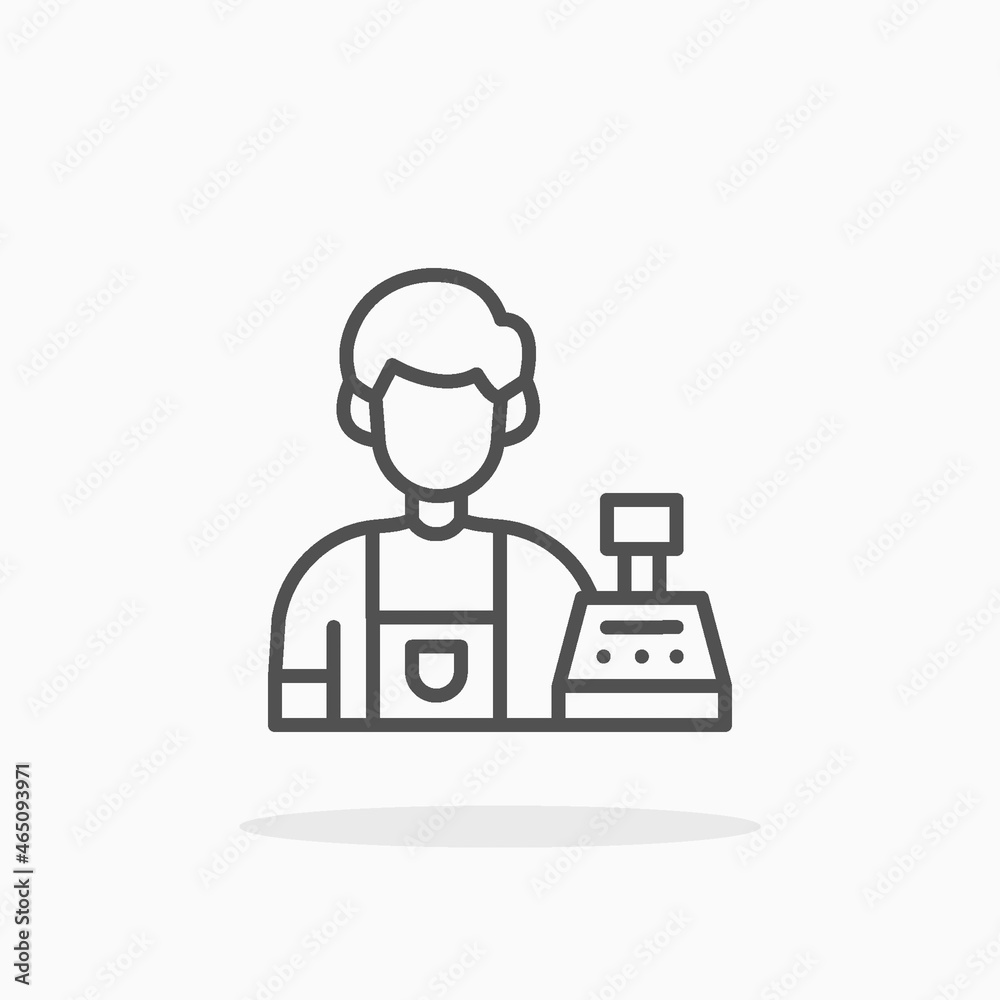 Cashier Male icon. Editable Stroke and pixel perfect. Outline style. Vector illustration. Enjoy this icon for your project.